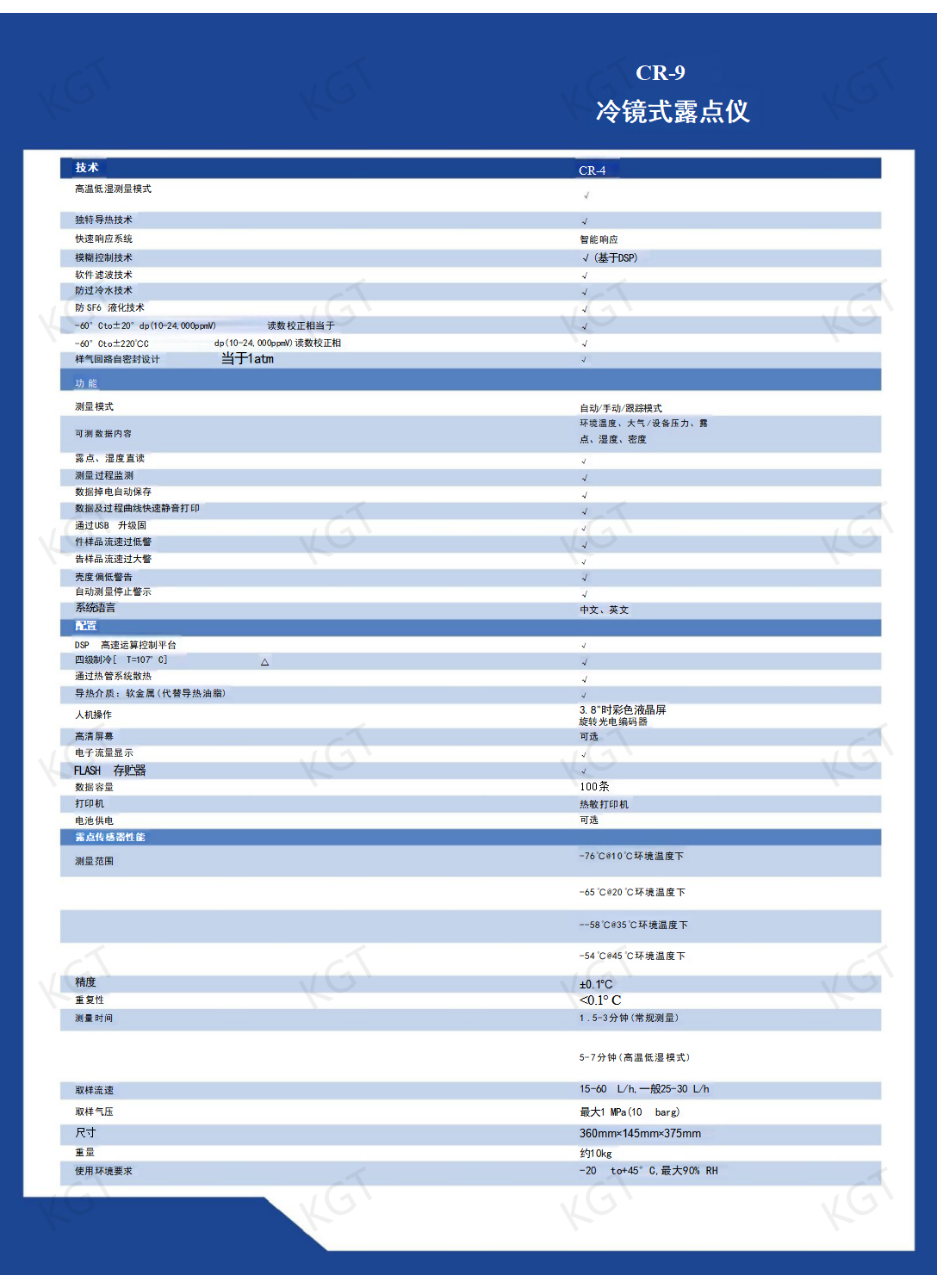 CR-9 冷鏡式露點儀參數